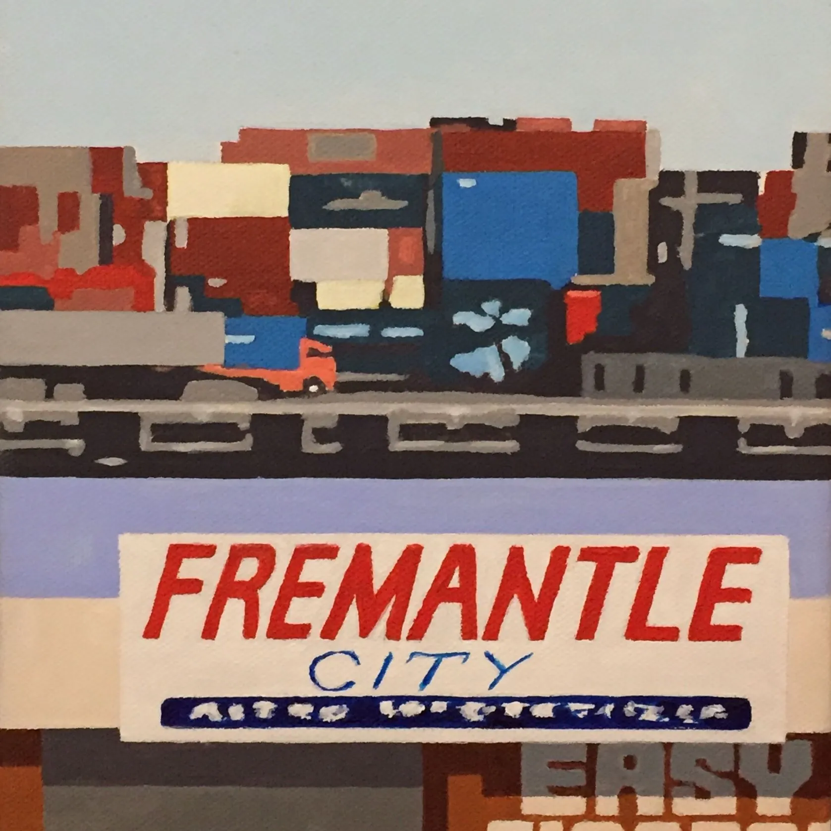 Fremantle City. Easy Finance.  Acrylic on canvas 20cm by 30cm