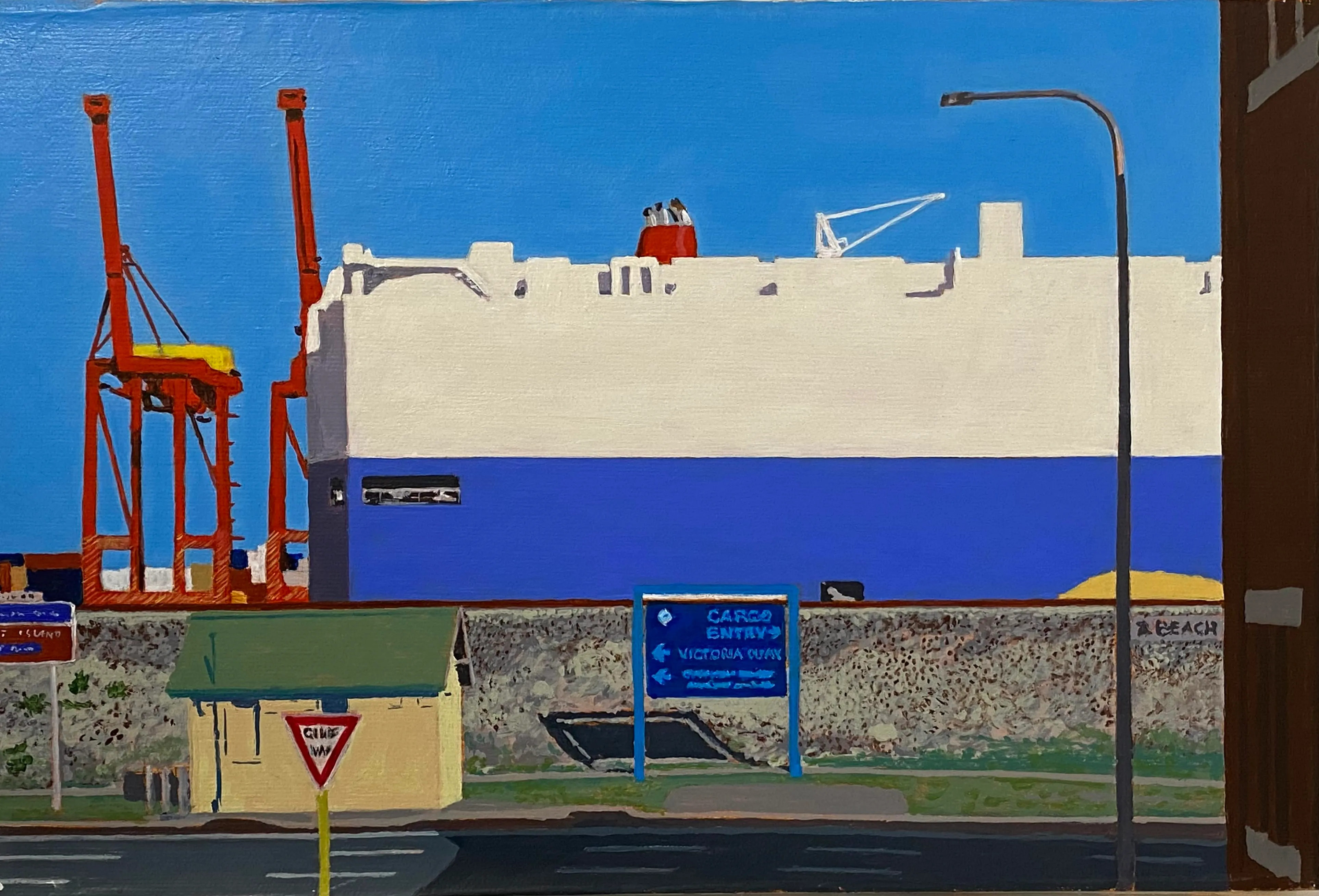 Blue on Blue; Fremantle Harbour. acrylic on canvas. 20cm by 30cm.