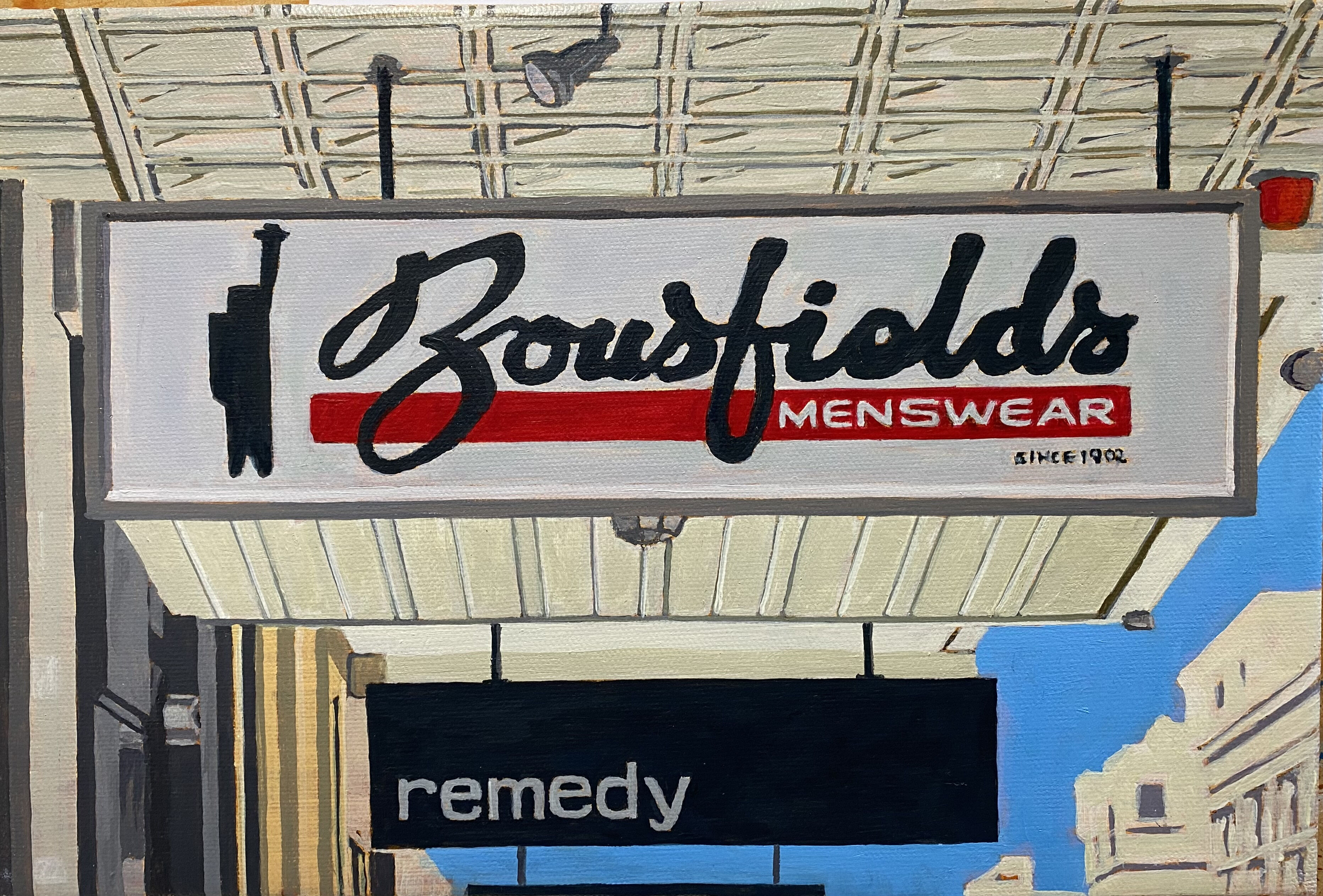 Bousfields Menswear, Fremantle acrylic on canvas, 20 by 30cm