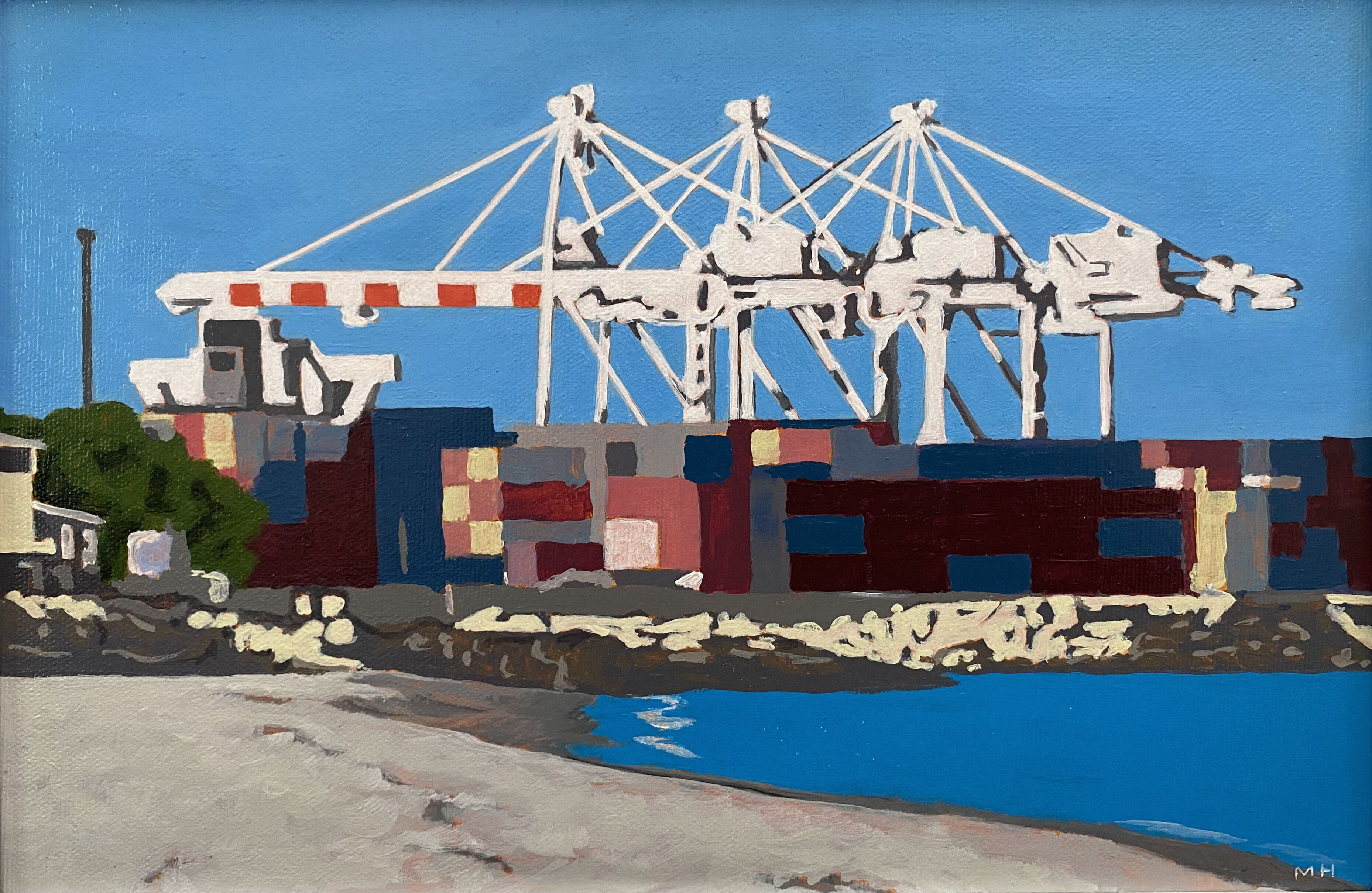 Port and Sandtrx Beach, Fremantle acrylic on canvas 20 by 30cm