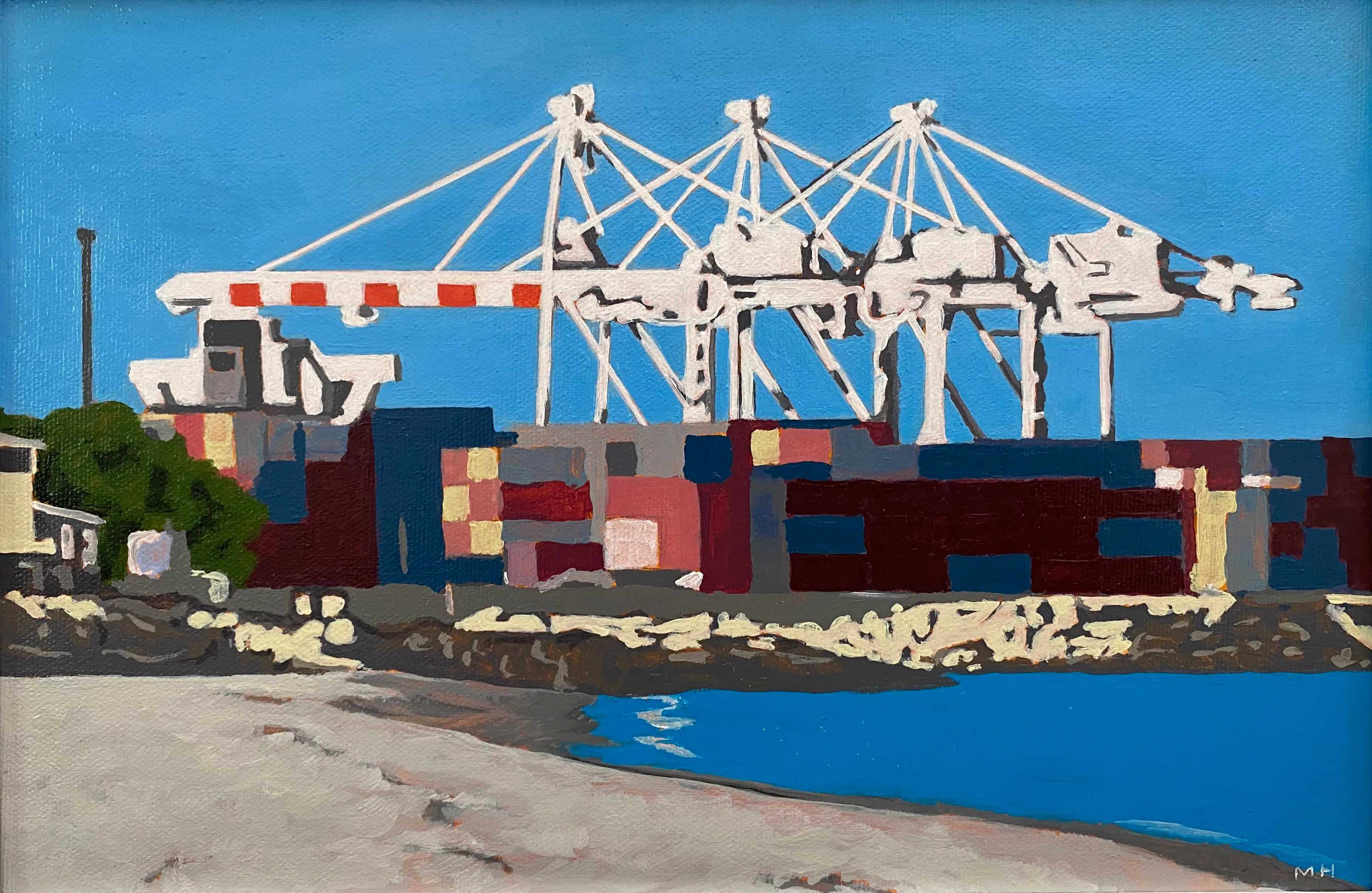 Port and Sandtrx Beach, Fremantle acrylic on canvas 20 by 30cm