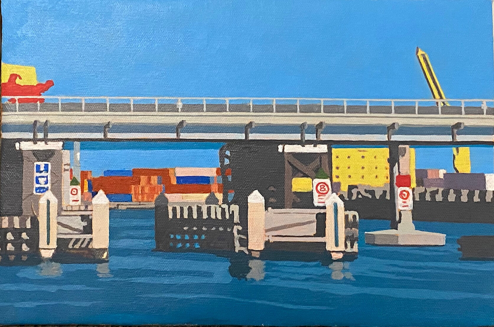 Fremantle Traffic Bridge, from the East acrylic on canvas, 20 by 30cm