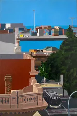 Fremantle Harbour from the National Hotel No.2. acrylic on canvas 30cm by 20cm