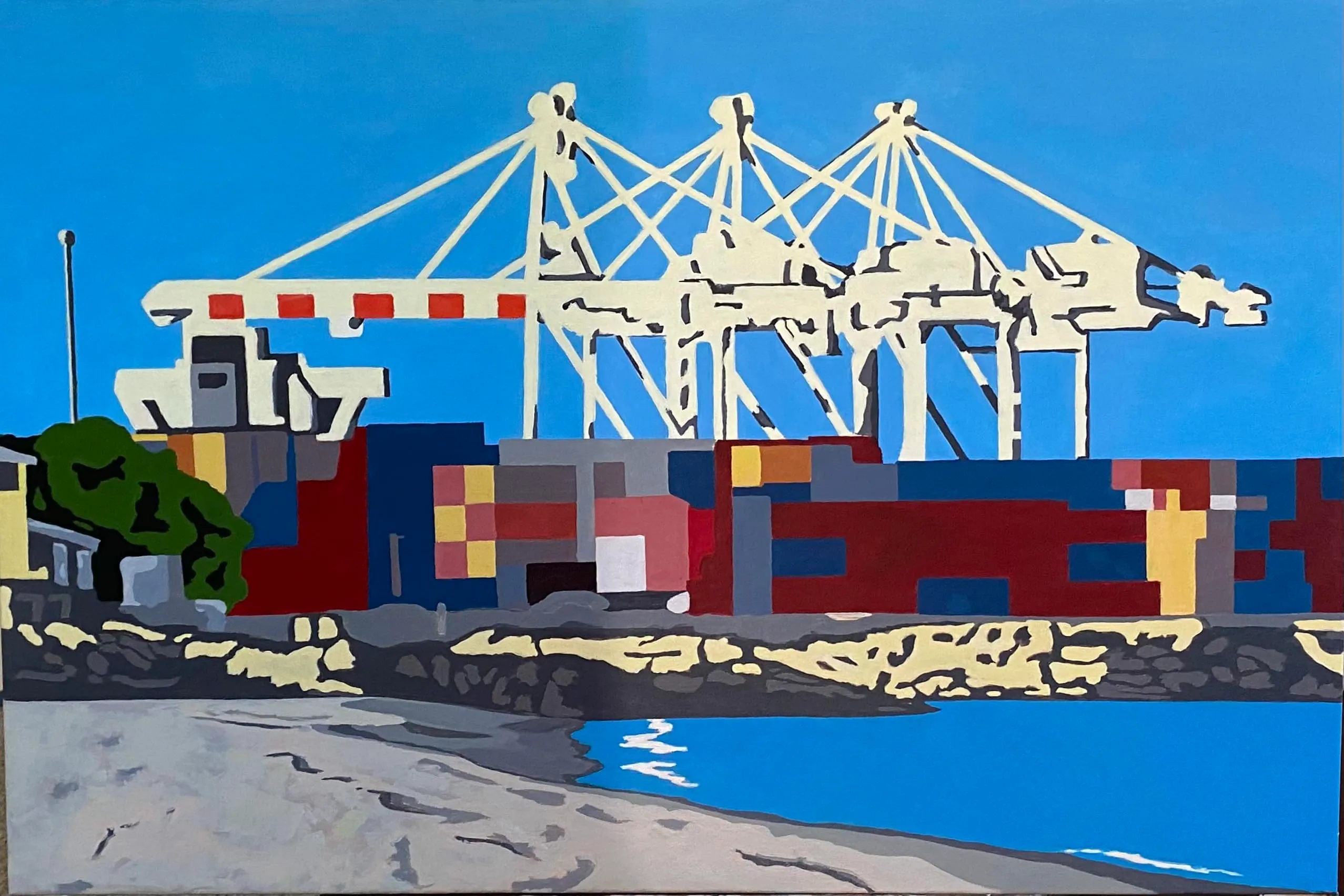 Port Beach and Sandtrax, Fremantle. acrylic on canvas 60cm by 90cm