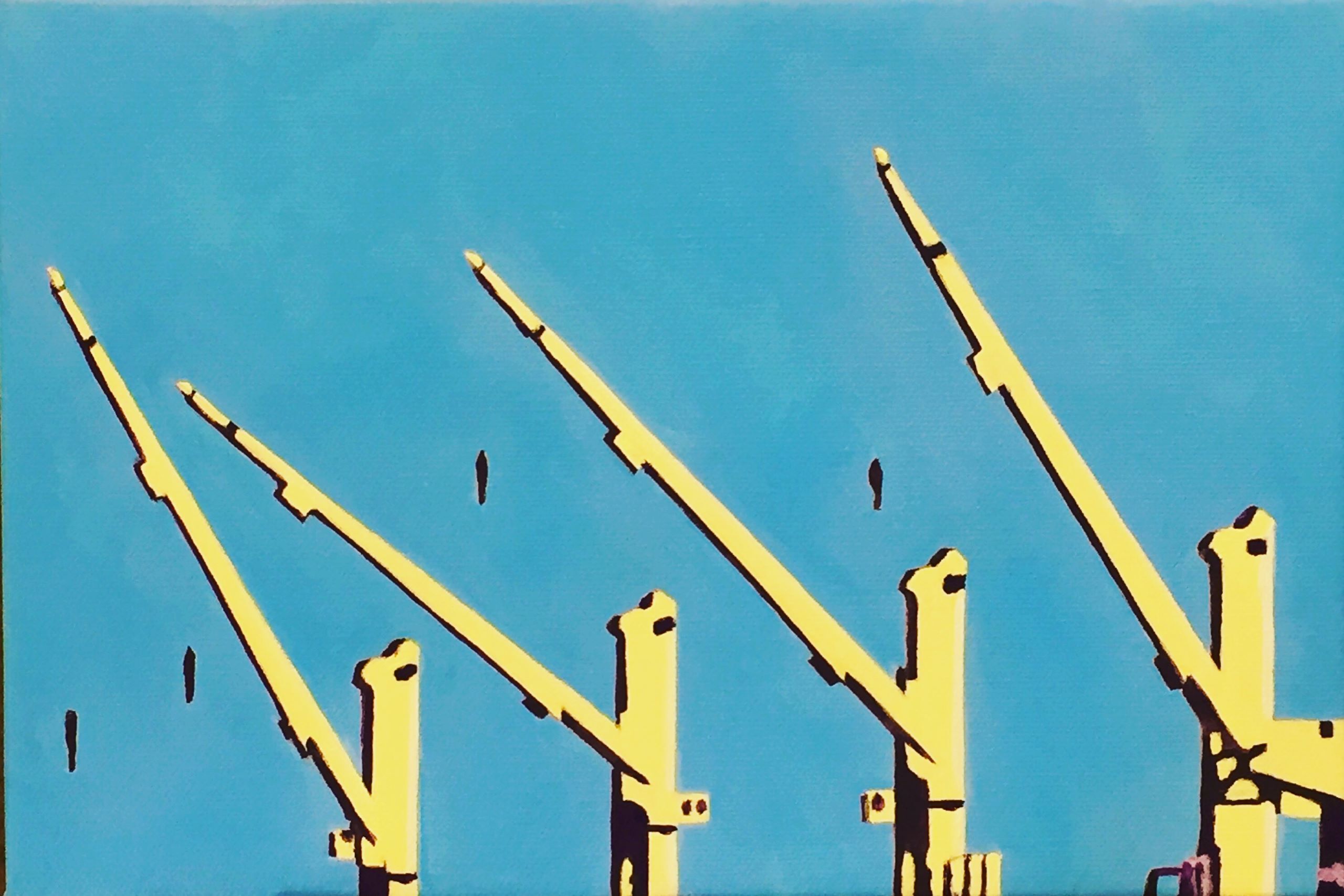 Fremantle Harbour, Ship's Cranes. Acrylic on canvas 30cm by 20cm $350.